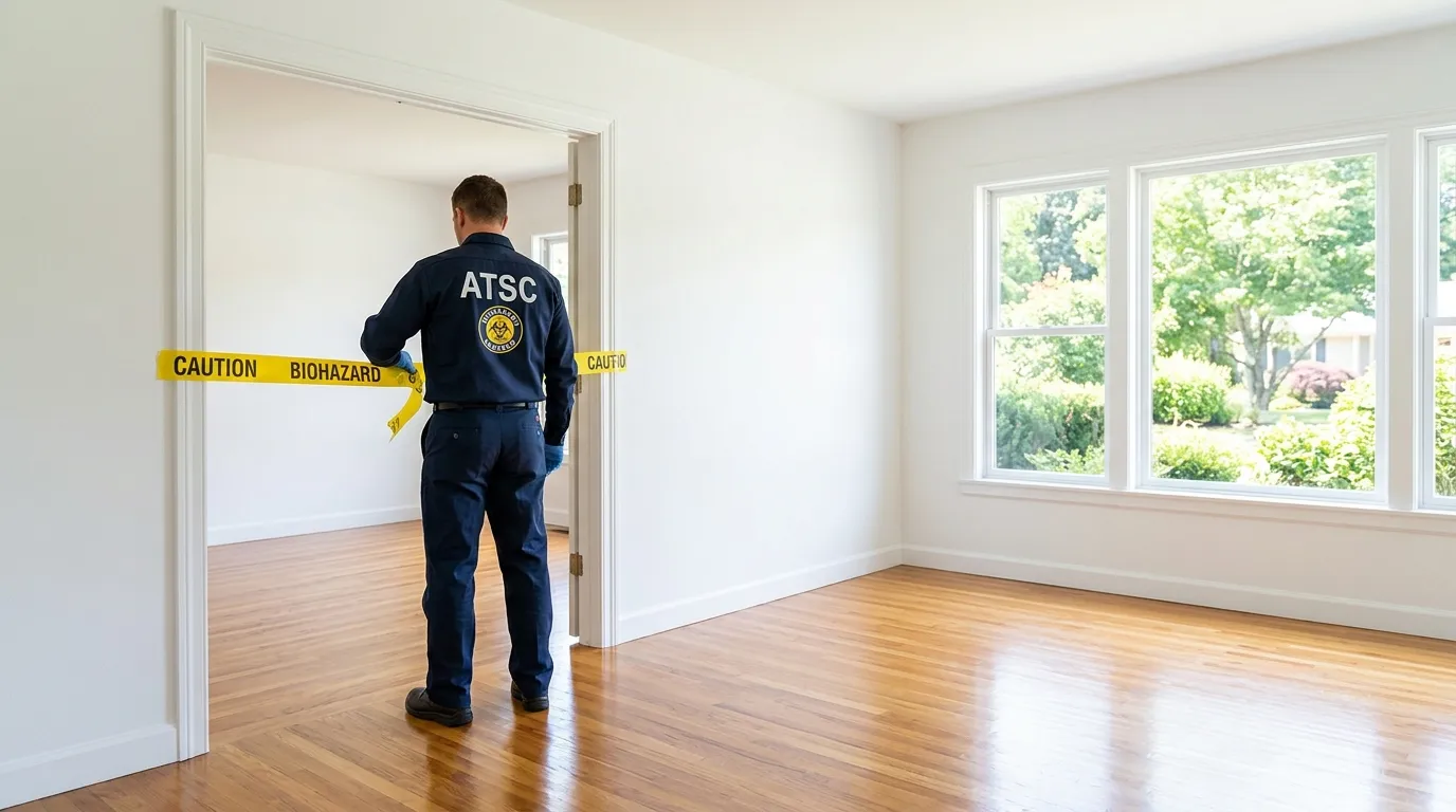 Certified biohazard cleanup crew performing Trauma Scene Cleanup in Athol